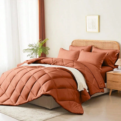 7pieces(Full/Queen/King)Lightweight Solid Comforter Set For All Seasons, Twin(5 Pieces), Soft & Comfortable Bed In A Bag Set For Student/Friends/Colleage, Boho Pintuck Bedding Comforter Sets, A Cloud