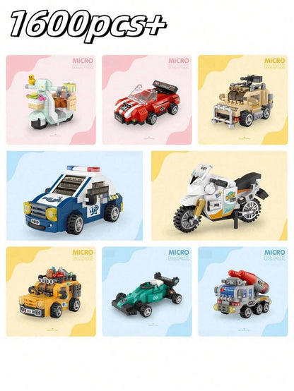 8-In-1 1600+ Piece Challenging Car Building Block Set, Including Race Cars, Sports Cars, Off-Road Vehicles, Police Cars, Etc. Classic Designs For Desktop Display, Window Decorations, Holiday & Back-To