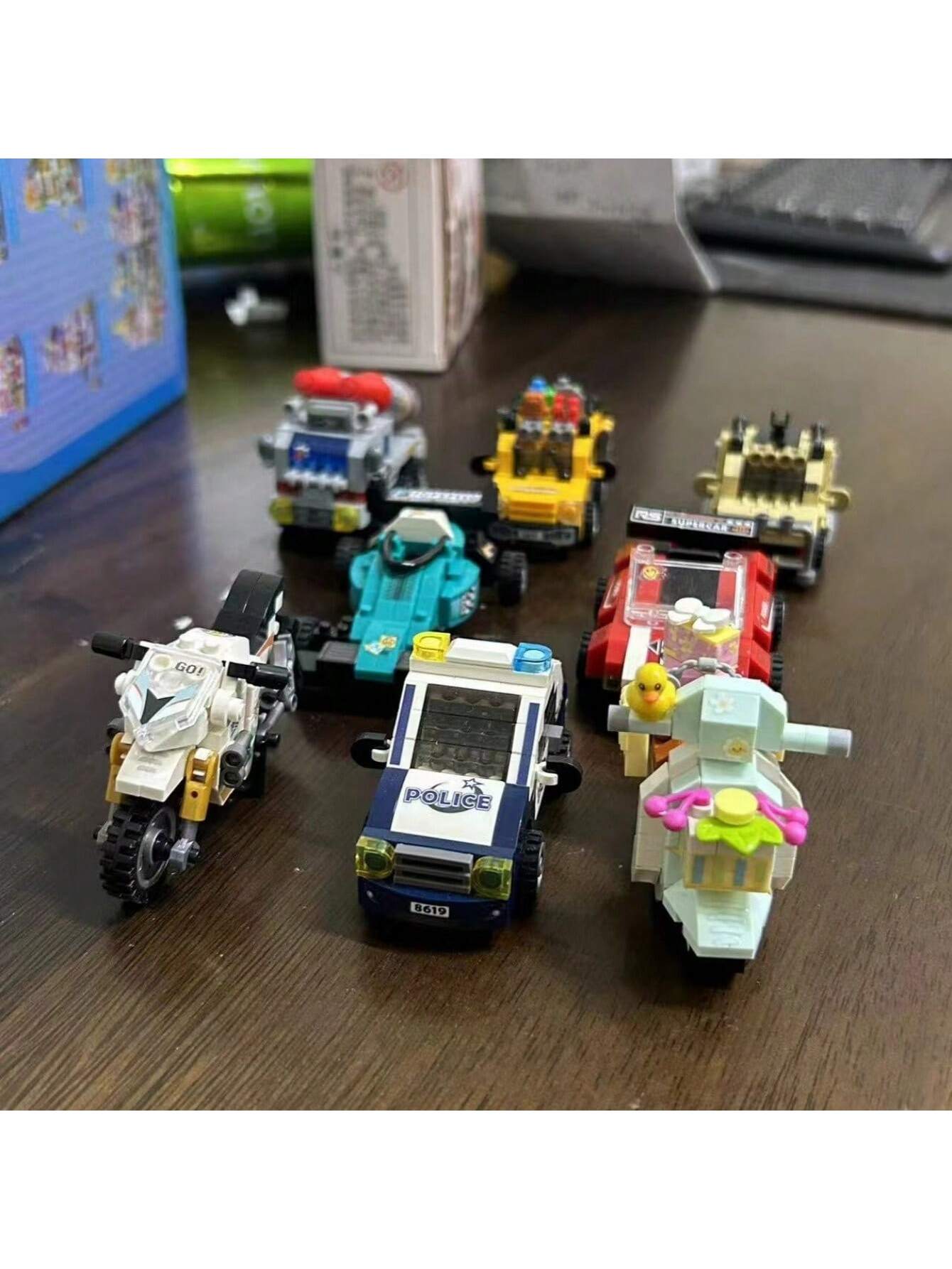 8-In-1 1600+ Piece Challenging Car Building Block Set, Including Race Cars, Sports Cars, Off-Road Vehicles, Police Cars, Etc. Classic Designs For Desktop Display, Window Decorations, Holiday & Back-To