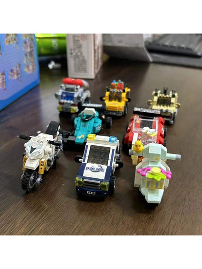 8-In-1 1600+ Piece Challenging Car Building Block Set, Including Race Cars, Sports Cars, Off-Road Vehicles, Police Cars, Etc. Classic Designs For Desktop Display, Window Decorations, Holiday & Back-To