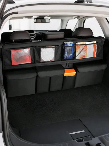8-Pocket Car Trunk Hanging Storage Organizer Bag/ Storage Box Option, Multi-Function Seat Back Storage Net Bag, Large Capacity Classified Car Rear Seat Hanging Storage Bag, Essential Travel Organizin