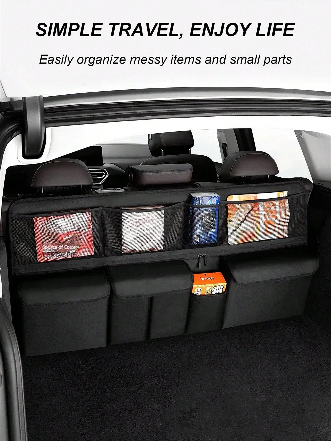 8-Pocket Car Trunk Hanging Storage Organizer Bag/ Storage Box Option, Multi-Function Seat Back Storage Net Bag, Large Capacity Classified Car Rear Seat Hanging Storage Bag, Essential Travel Organizin