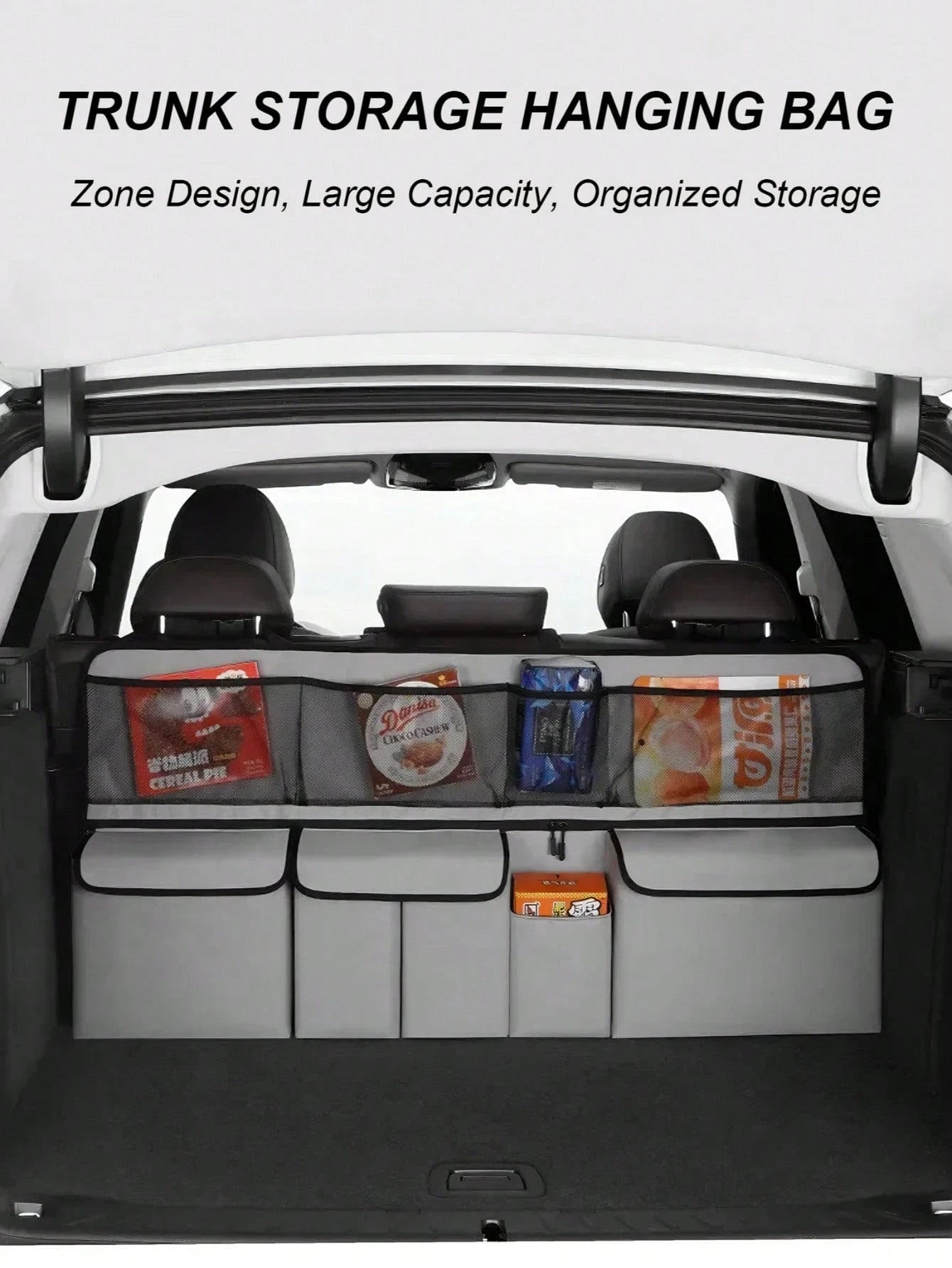 8-Pocket Car Trunk Hanging Storage Organizer Bag/ Storage Box Option, Multi-Function Seat Back Storage Net Bag, Large Capacity Classified Car Rear Seat Hanging Storage Bag, Essential Travel Organizin