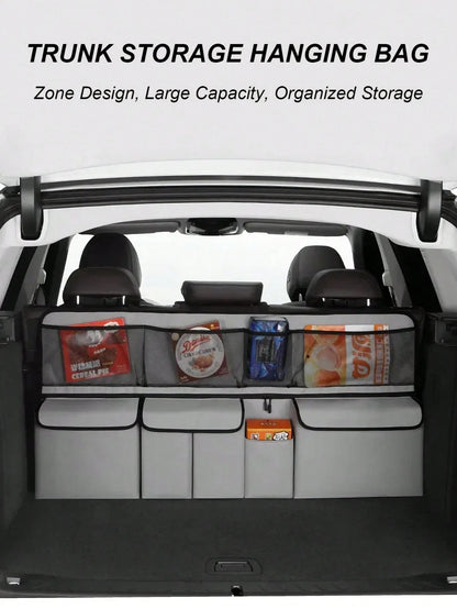 8-Pocket Car Trunk Hanging Storage Organizer Bag/ Storage Box Option, Multi-Function Seat Back Storage Net Bag, Large Capacity Classified Car Rear Seat Hanging Storage Bag, Essential Travel Organizin