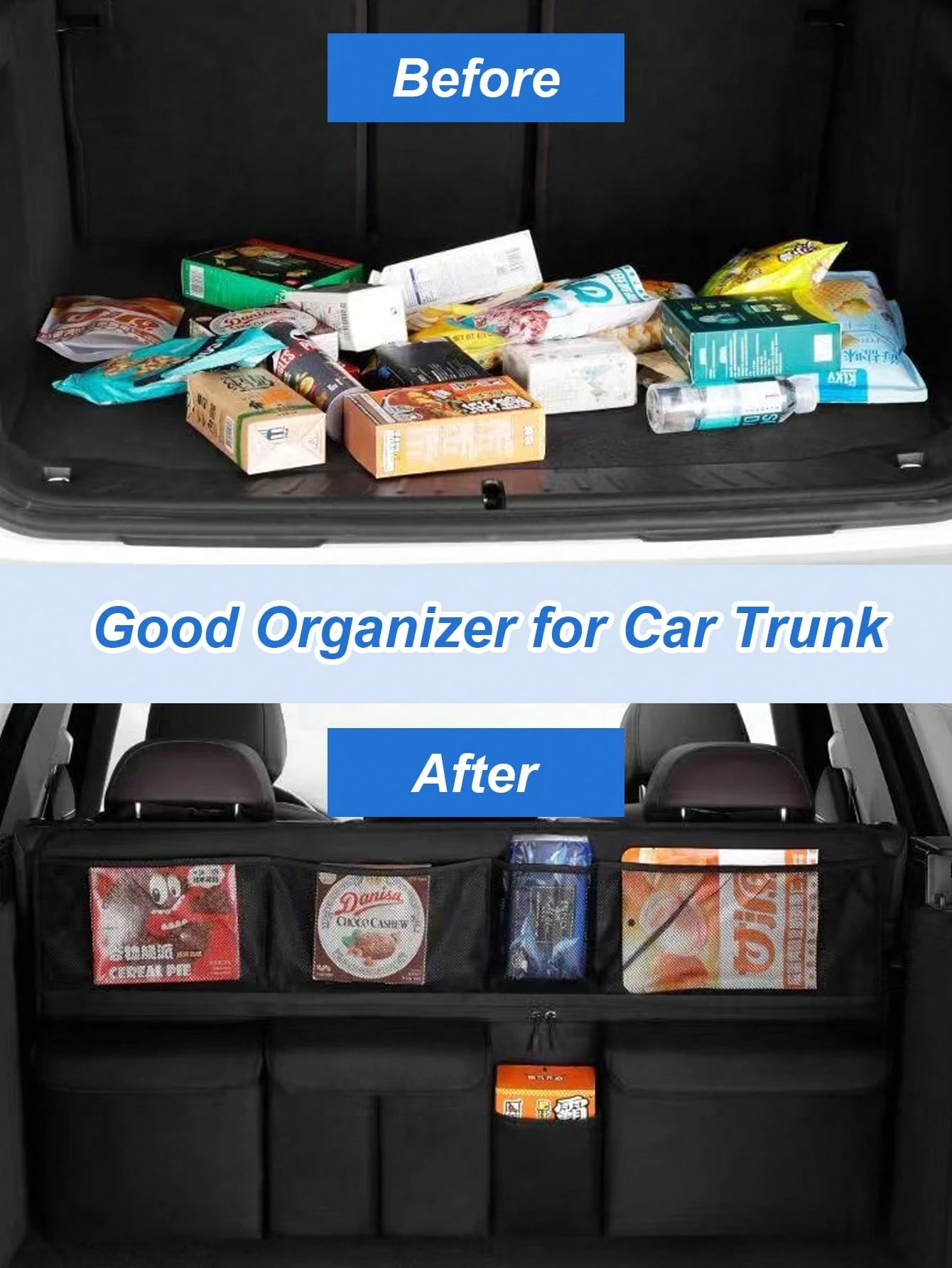 8-Pocket Car Trunk Hanging Storage Organizer Bag/ Storage Box Option, Multi-Function Seat Back Storage Net Bag, Large Capacity Classified Car Rear Seat Hanging Storage Bag, Essential Travel Organizin