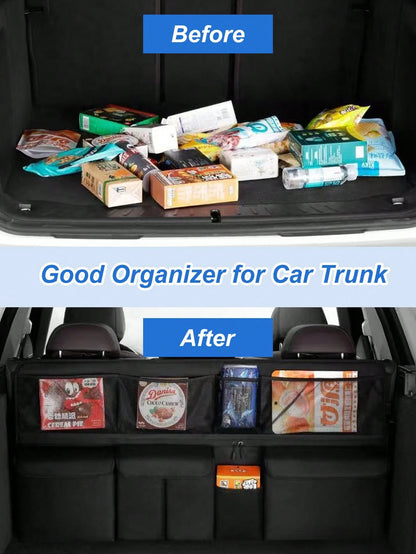 8-Pocket Car Trunk Hanging Storage Organizer Bag/ Storage Box Option, Multi-Function Seat Back Storage Net Bag, Large Capacity Classified Car Rear Seat Hanging Storage Bag, Essential Travel Organizin