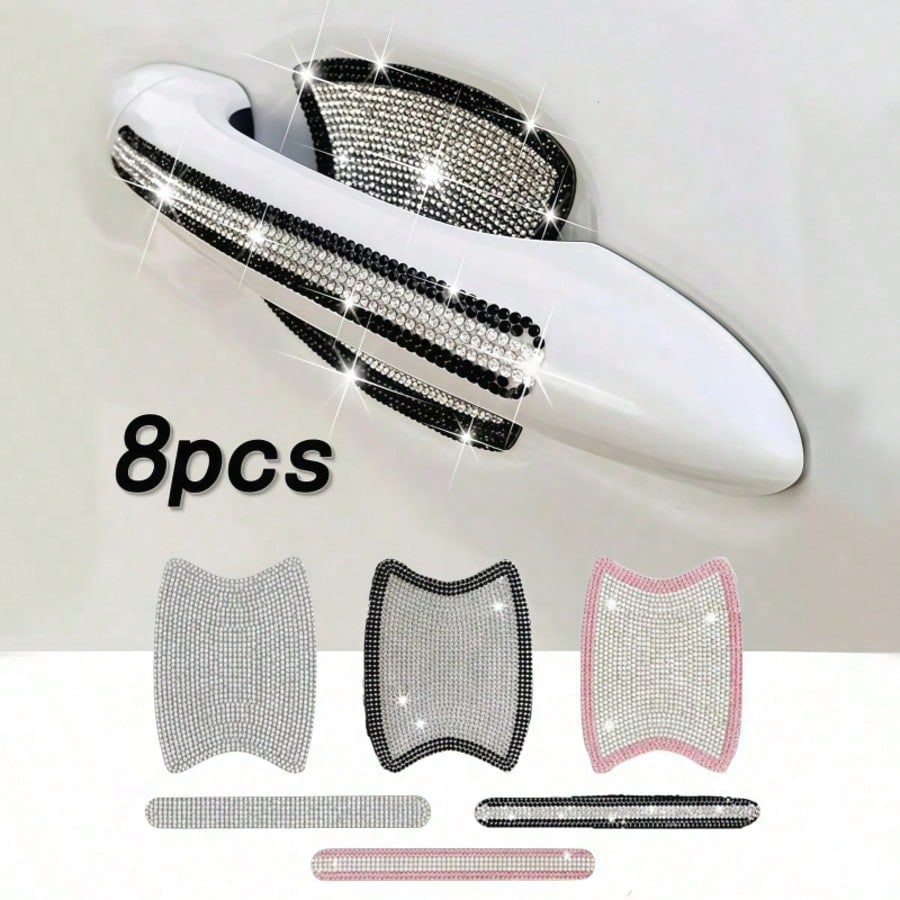8pcs Car Door Handle Rhinestone Protective Stickers, Luxury Sparkling Crystal Inlaid Design, Women's Exclusive Car Door Handle Bowl Protection Stickers, Anti-Scratch Wear-Resistant Decorative Dual-Use
