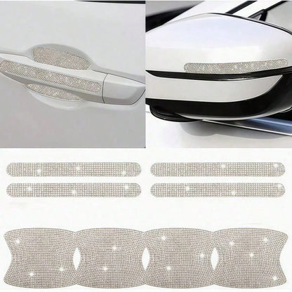 8pcs Car Door Handle Rhinestone Protective Stickers, Luxury Sparkling Crystal Inlaid Design, Women's Exclusive Car Door Handle Bowl Protection Stickers, Anti-Scratch Wear-Resistant Decorative Dual-Use