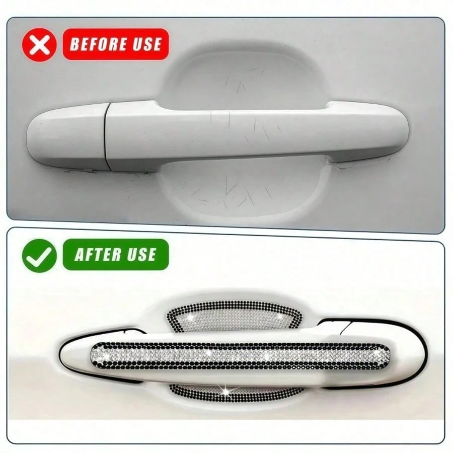 8pcs Car Door Handle Rhinestone Protective Stickers, Luxury Sparkling Crystal Inlaid Design, Women's Exclusive Car Door Handle Bowl Protection Stickers, Anti-Scratch Wear-Resistant Decorative Dual-Use