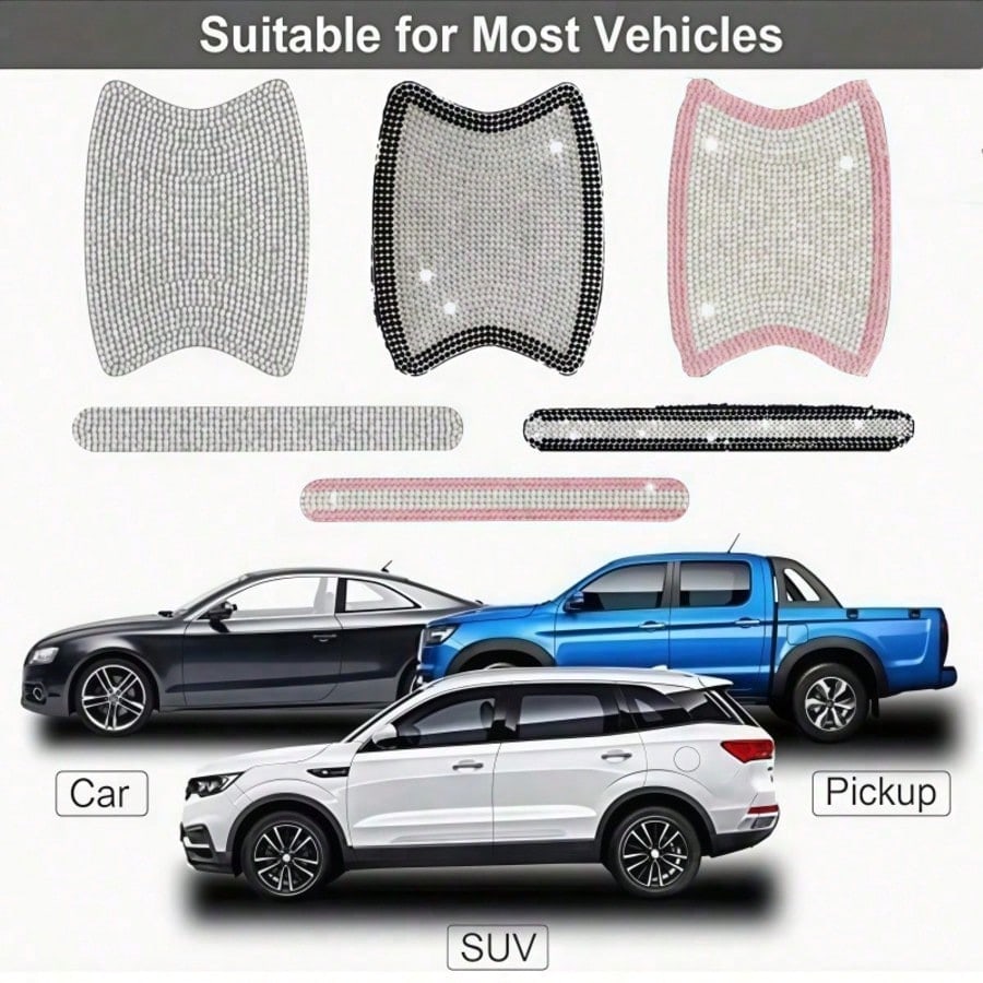 8pcs Car Door Handle Rhinestone Protective Stickers, Luxury Sparkling Crystal Inlaid Design, Women's Exclusive Car Door Handle Bowl Protection Stickers, Anti-Scratch Wear-Resistant Decorative Dual-Use