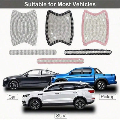 8pcs Car Door Handle Rhinestone Protective Stickers, Luxury Sparkling Crystal Inlaid Design, Women's Exclusive Car Door Handle Bowl Protection Stickers, Anti-Scratch Wear-Resistant Decorative Dual-Use
