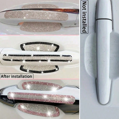 8pcs Car Door Handle Rhinestone Protective Stickers, Luxury Sparkling Crystal Inlaid Design, Women's Exclusive Car Door Handle Bowl Protection Stickers, Anti-Scratch Wear-Resistant Decorative Dual-Use
