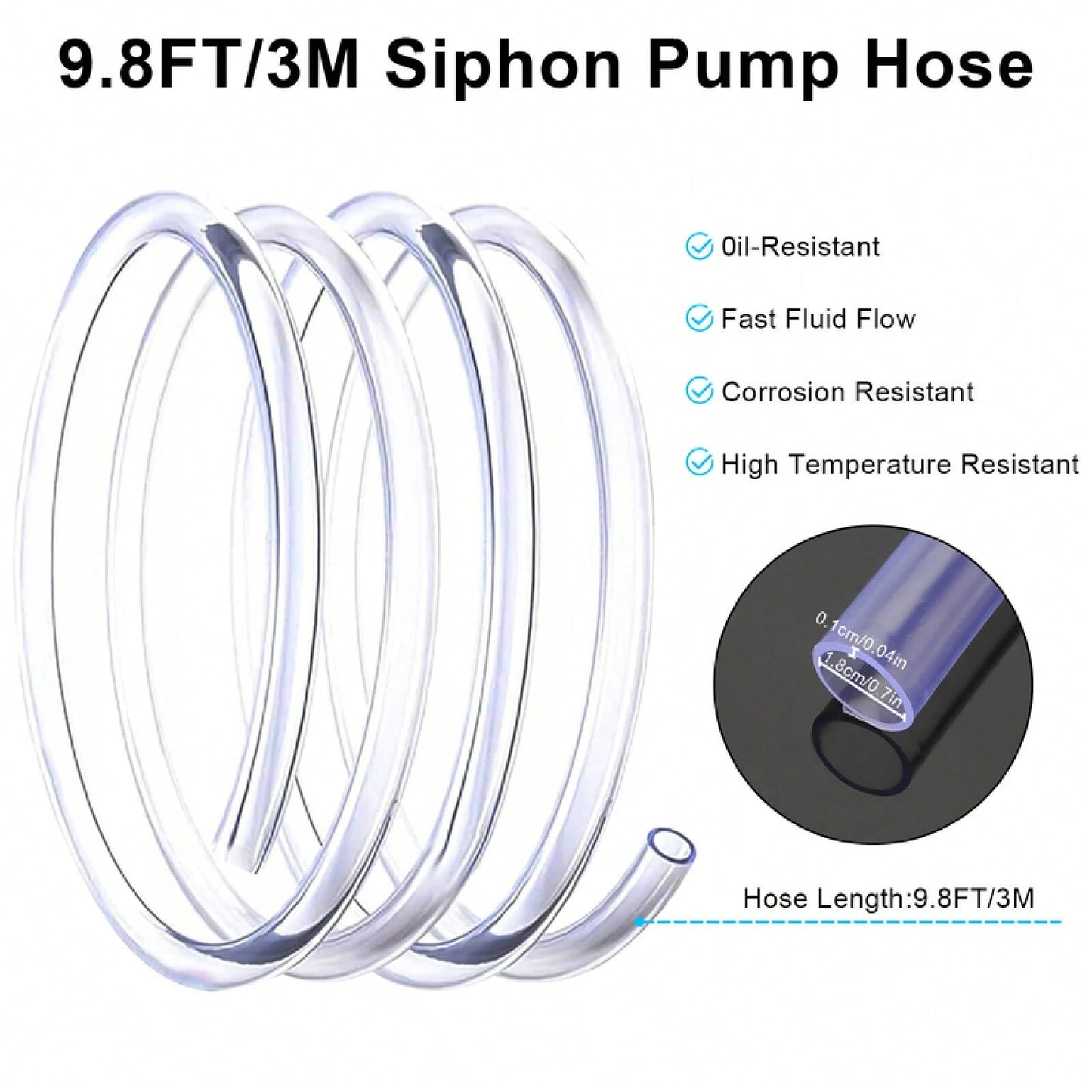 9.8Ft Siphon Hose Transfer Hand Pump With Flow Valve For Gasoline Oil Water Fuel