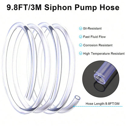 9.8Ft Siphon Hose Transfer Hand Pump With Flow Valve For Gasoline Oil Water Fuel