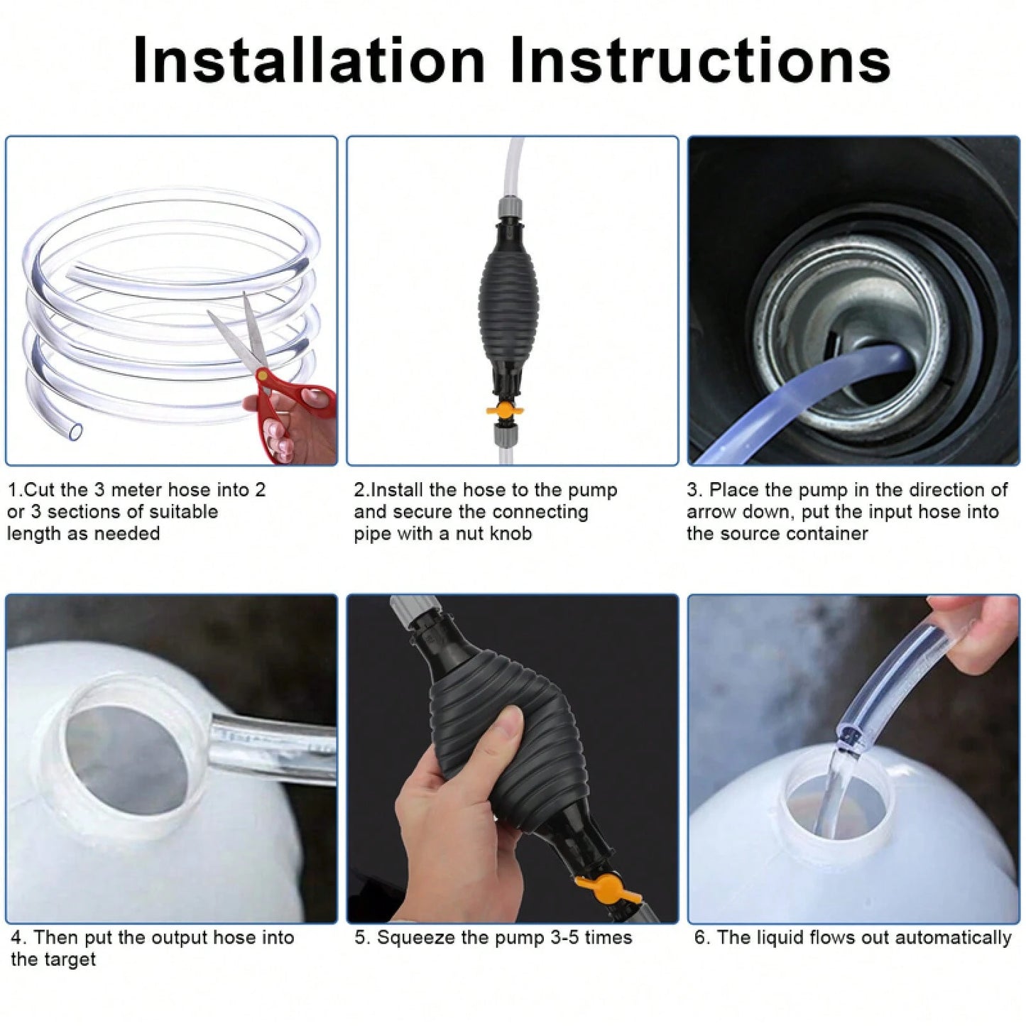 9.8Ft Siphon Hose Transfer Hand Pump With Flow Valve For Gasoline Oil Water Fuel