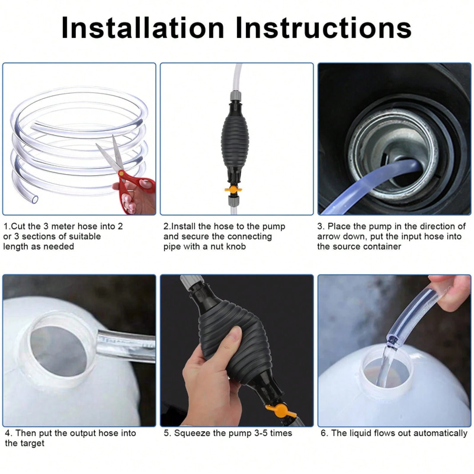 9.8Ft Siphon Hose Transfer Hand Pump With Flow Valve For Gasoline Oil Water Fuel
