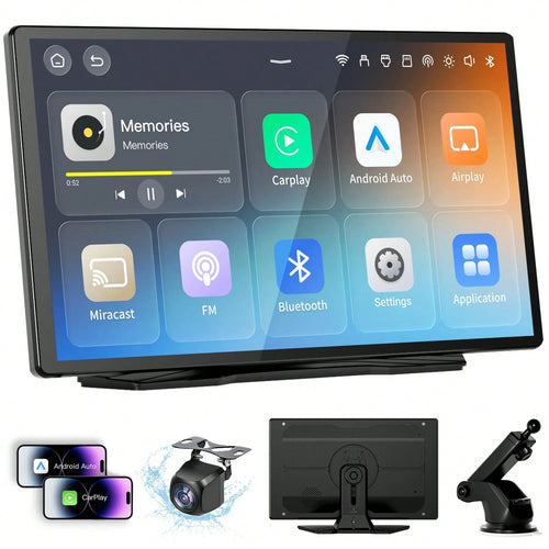 9-Inch Portable CarPlay Screen For Car- Built-In Backup Camera, GPS Navigation, Siri Voice Assistant, FM Radio, AUX & Mirror Link- Supports Apple CarPlay & Android Auto