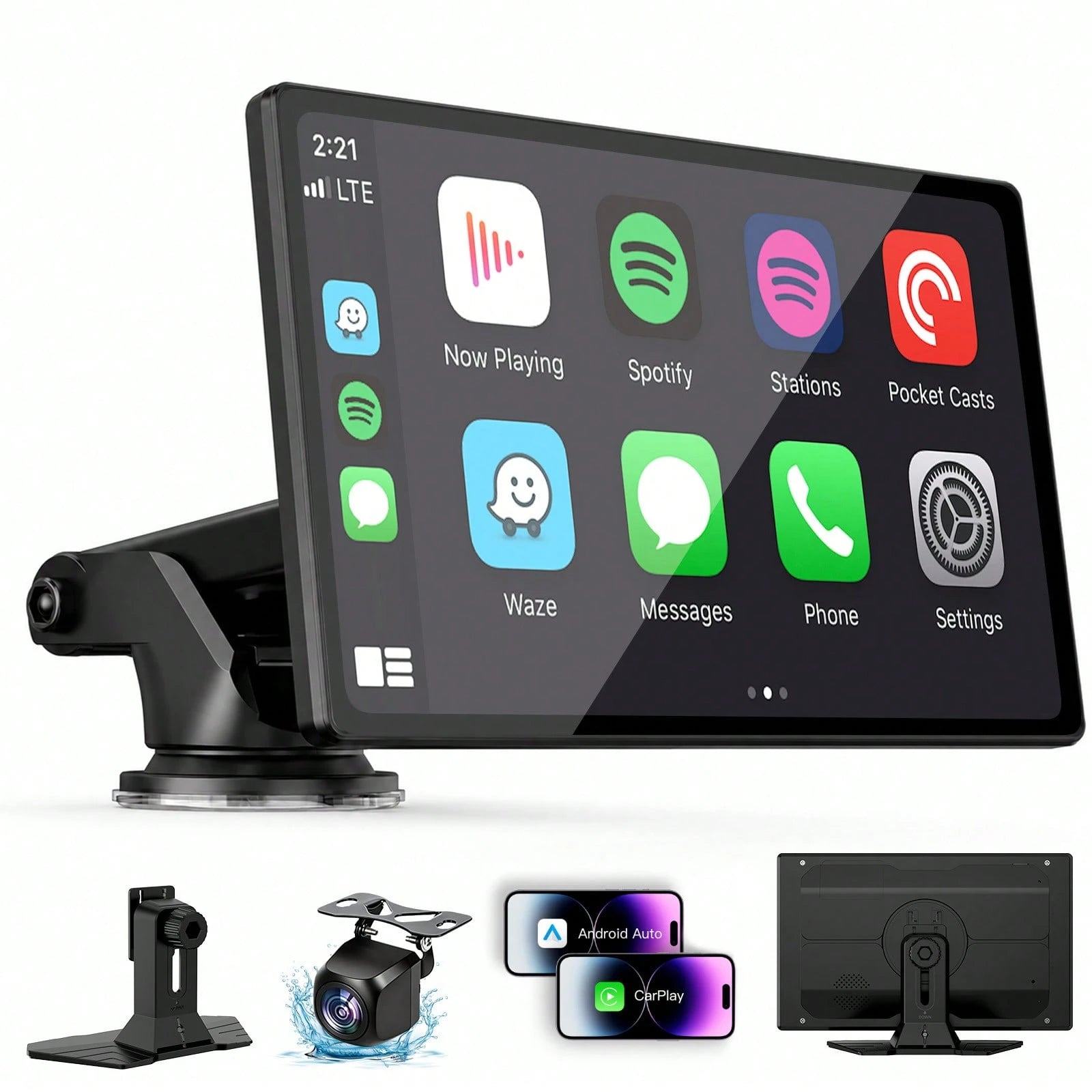 9-Inch Portable CarPlay Screen For Car- Built-In Backup Camera, GPS Navigation, Siri Voice Assistant, FM Radio, AUX & Mirror Link- Supports Apple CarPlay & Android Auto