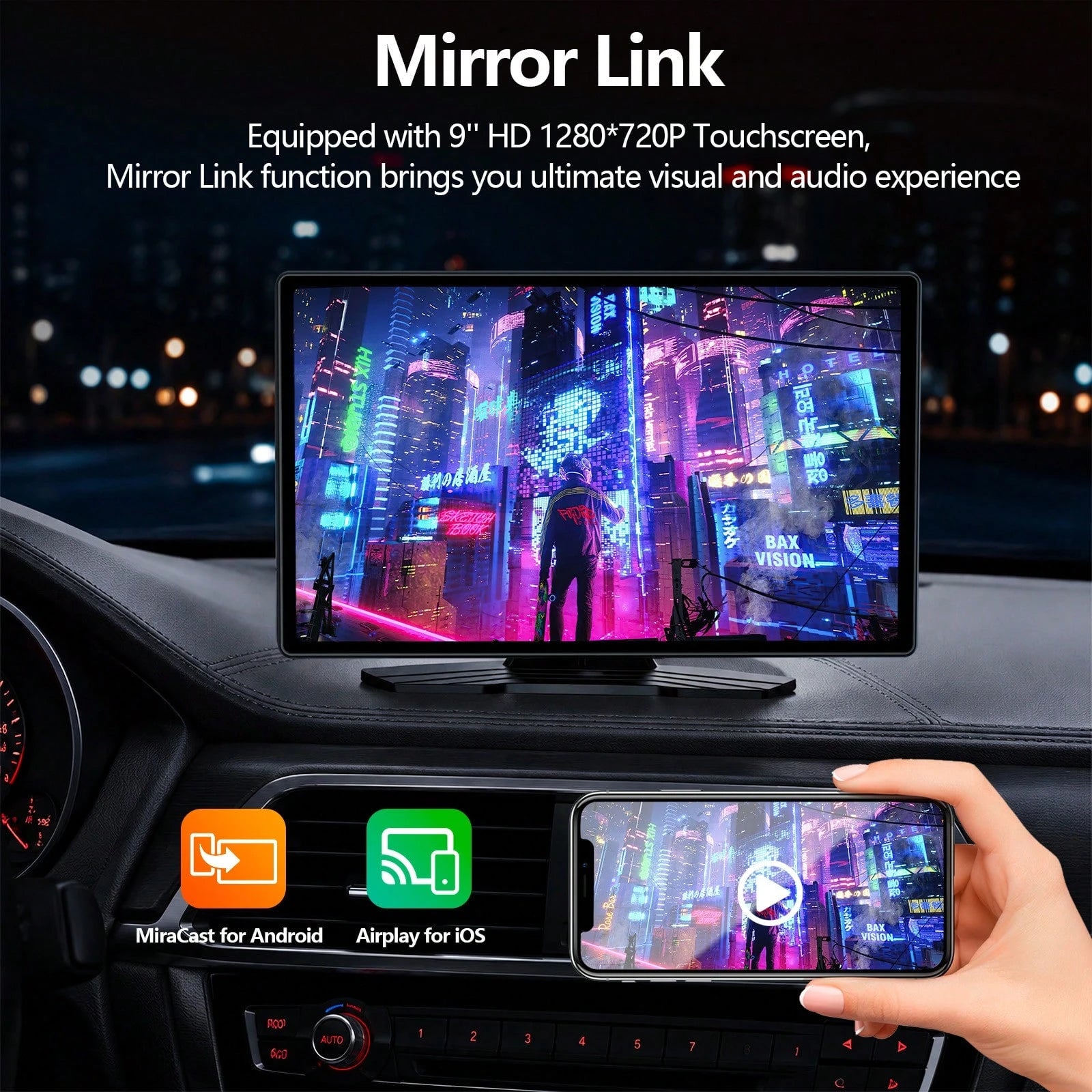 9-Inch Portable CarPlay Screen For Car- Built-In Backup Camera, GPS Navigation, Siri Voice Assistant, FM Radio, AUX & Mirror Link- Supports Apple CarPlay & Android Auto