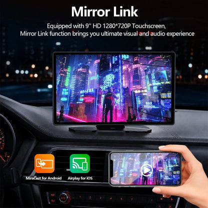9-Inch Portable CarPlay Screen For Car- Built-In Backup Camera, GPS Navigation, Siri Voice Assistant, FM Radio, AUX & Mirror Link- Supports Apple CarPlay & Android Auto