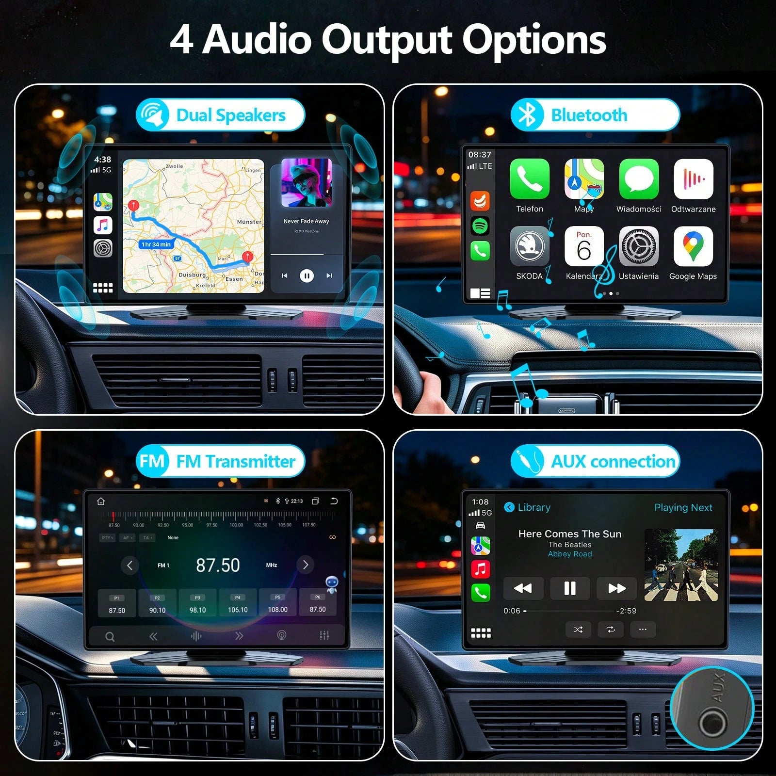 9-Inch Portable CarPlay Screen For Car- Built-In Backup Camera, GPS Navigation, Siri Voice Assistant, FM Radio, AUX & Mirror Link- Supports Apple CarPlay & Android Auto