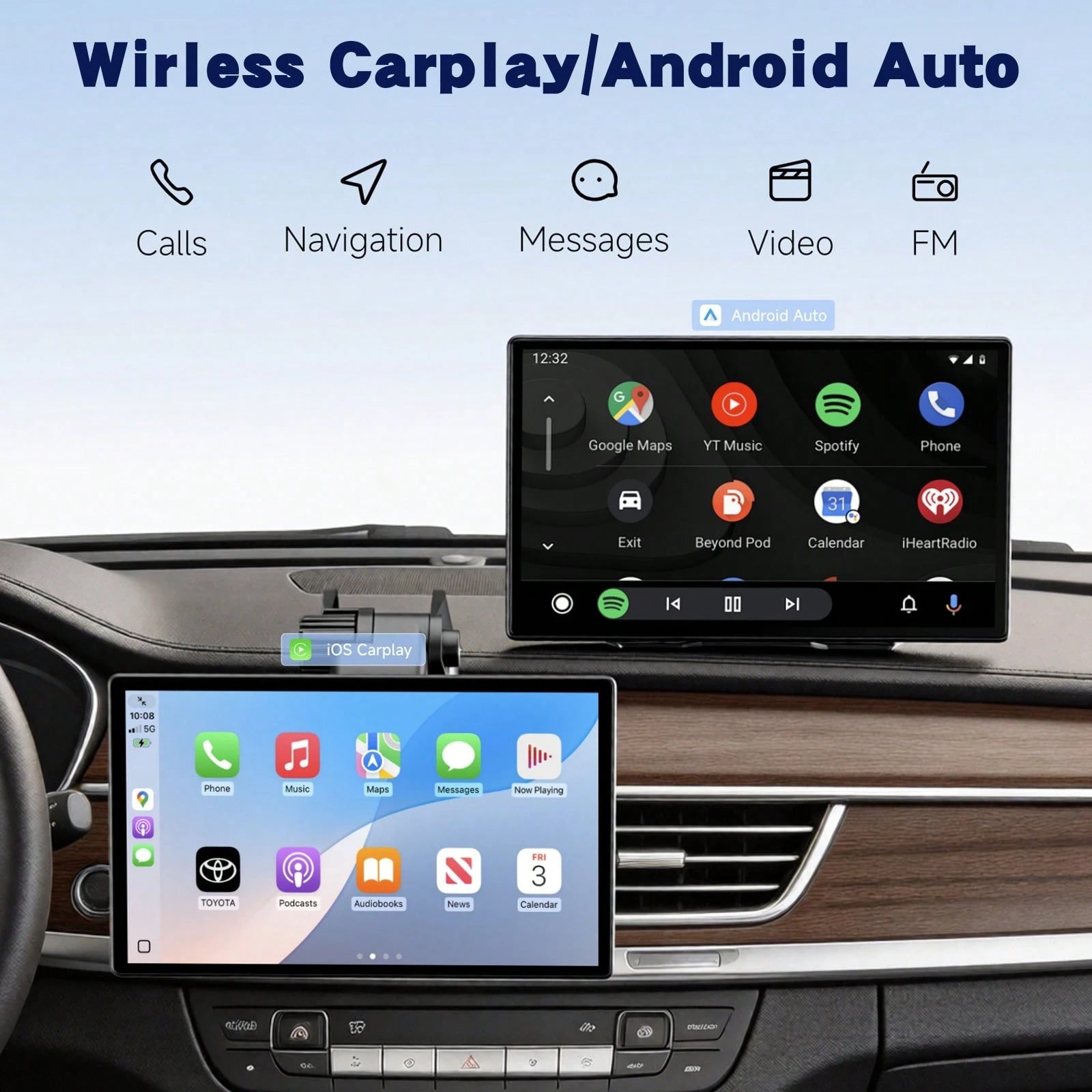 9-Inch Portable CarPlay Screen For Car- Built-In Backup Camera, GPS Navigation, Siri Voice Assistant, FM Radio, AUX & Mirror Link- Supports Apple CarPlay & Android Auto