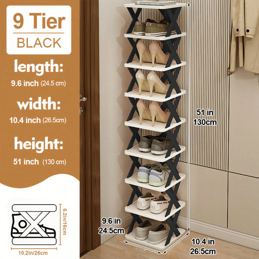 9-Layer Narrow Entrance Shoe Rack Plastic Vertical Shoe Storage Box, Space Saving, Independent Shoe Storage Rack, Easy To Install, Corridor Storage Rack For Shoes, Clothes, Hats, Bags, Books, Home Ac