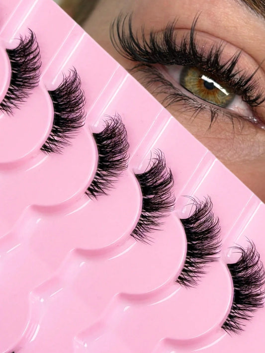 9 Pairs Of Half-Strip False Eyelashes, Transparent Lash Stems, Natural Cat Eye Makeup Effect, Extended Tail Design, Fluffy & Lightweight, Faux Mink Material, Create Natural Makeup Look, Suitable For D