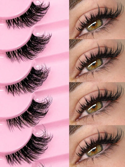 9 Pairs Of Half-Strip False Eyelashes, Transparent Lash Stems, Natural Cat Eye Makeup Effect, Extended Tail Design, Fluffy & Lightweight, Faux Mink Material, Create Natural Makeup Look, Suitable For D