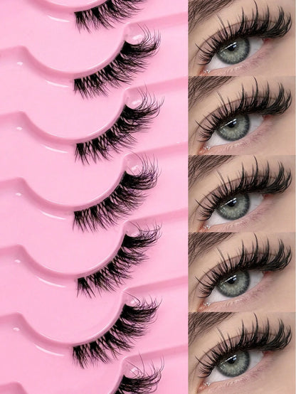 9 Pairs Of Half-Strip False Eyelashes, Transparent Lash Stems, Natural Cat Eye Makeup Effect, Extended Tail Design, Fluffy & Lightweight, Faux Mink Material, Create Natural Makeup Look, Suitable For D