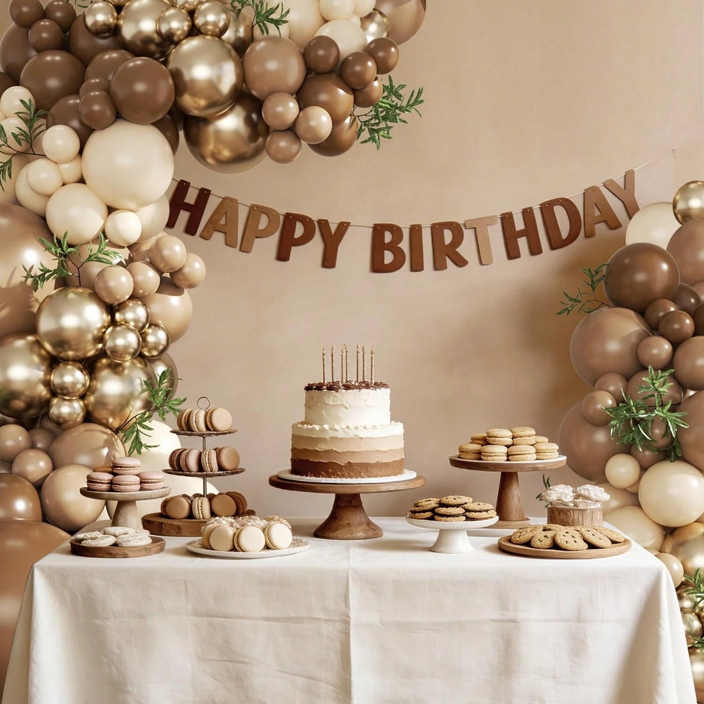 99 Piece Balloon Arch Kit, Brown, Gold, Sand White Suitable For Boys, Girls, Children's Birthdays, Bear Themed Baby Showers, Wedding Party Decorations