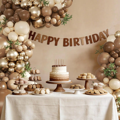 99 Piece Balloon Arch Kit, Brown, Gold, Sand White Suitable For Boys, Girls, Children's Birthdays, Bear Themed Baby Showers, Wedding Party Decorations
