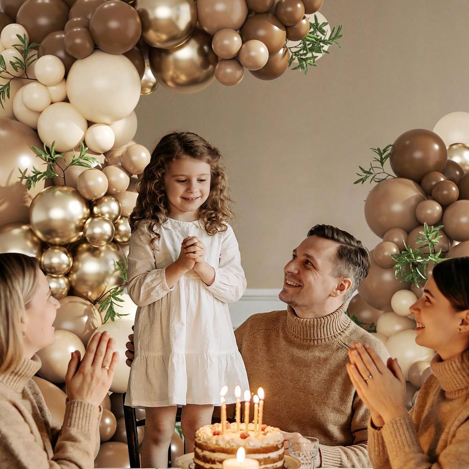 99 Piece Balloon Arch Kit, Brown, Gold, Sand White Suitable For Boys, Girls, Children's Birthdays, Bear Themed Baby Showers, Wedding Party Decorations