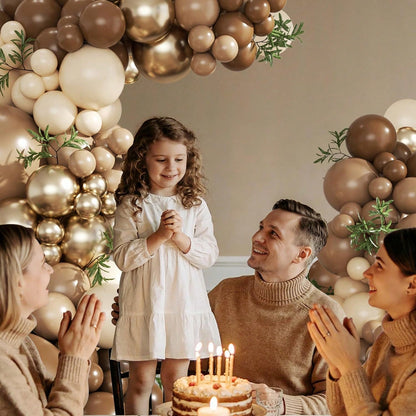 99 Piece Balloon Arch Kit, Brown, Gold, Sand White Suitable For Boys, Girls, Children's Birthdays, Bear Themed Baby Showers, Wedding Party Decorations