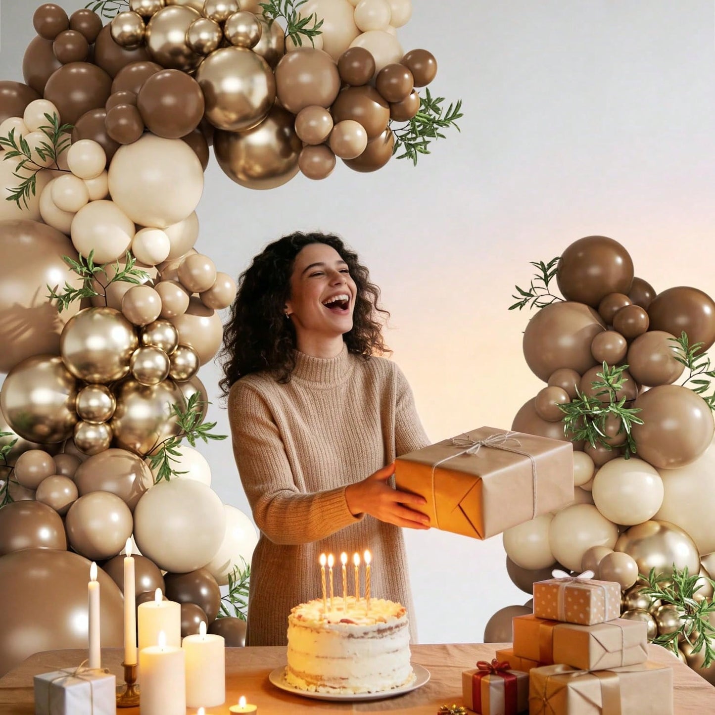 99 Piece Balloon Arch Kit, Brown, Gold, Sand White Suitable For Boys, Girls, Children's Birthdays, Bear Themed Baby Showers, Wedding Party Decorations