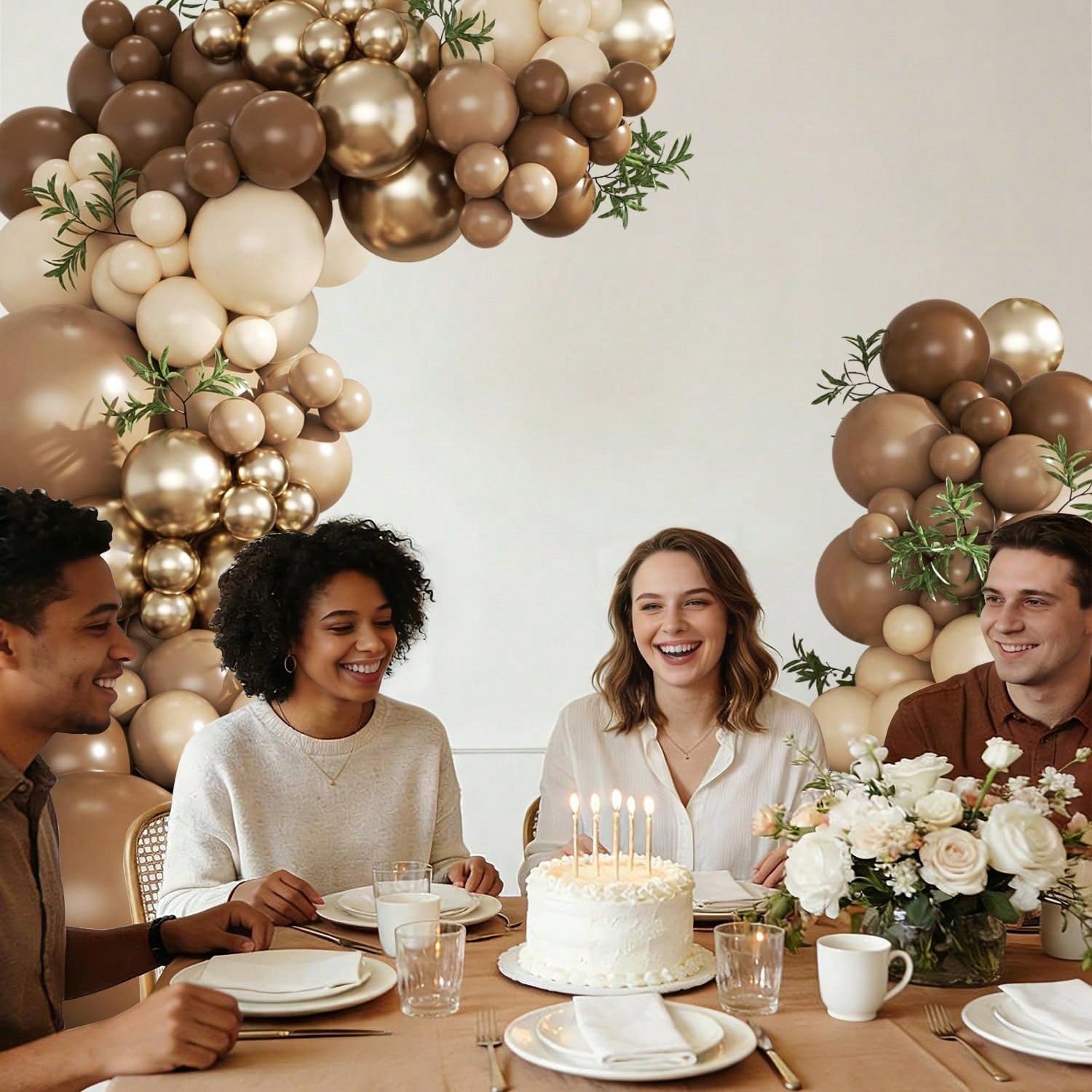 99 Piece Balloon Arch Kit, Brown, Gold, Sand White Suitable For Boys, Girls, Children's Birthdays, Bear Themed Baby Showers, Wedding Party Decorations