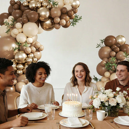 99 Piece Balloon Arch Kit, Brown, Gold, Sand White Suitable For Boys, Girls, Children's Birthdays, Bear Themed Baby Showers, Wedding Party Decorations