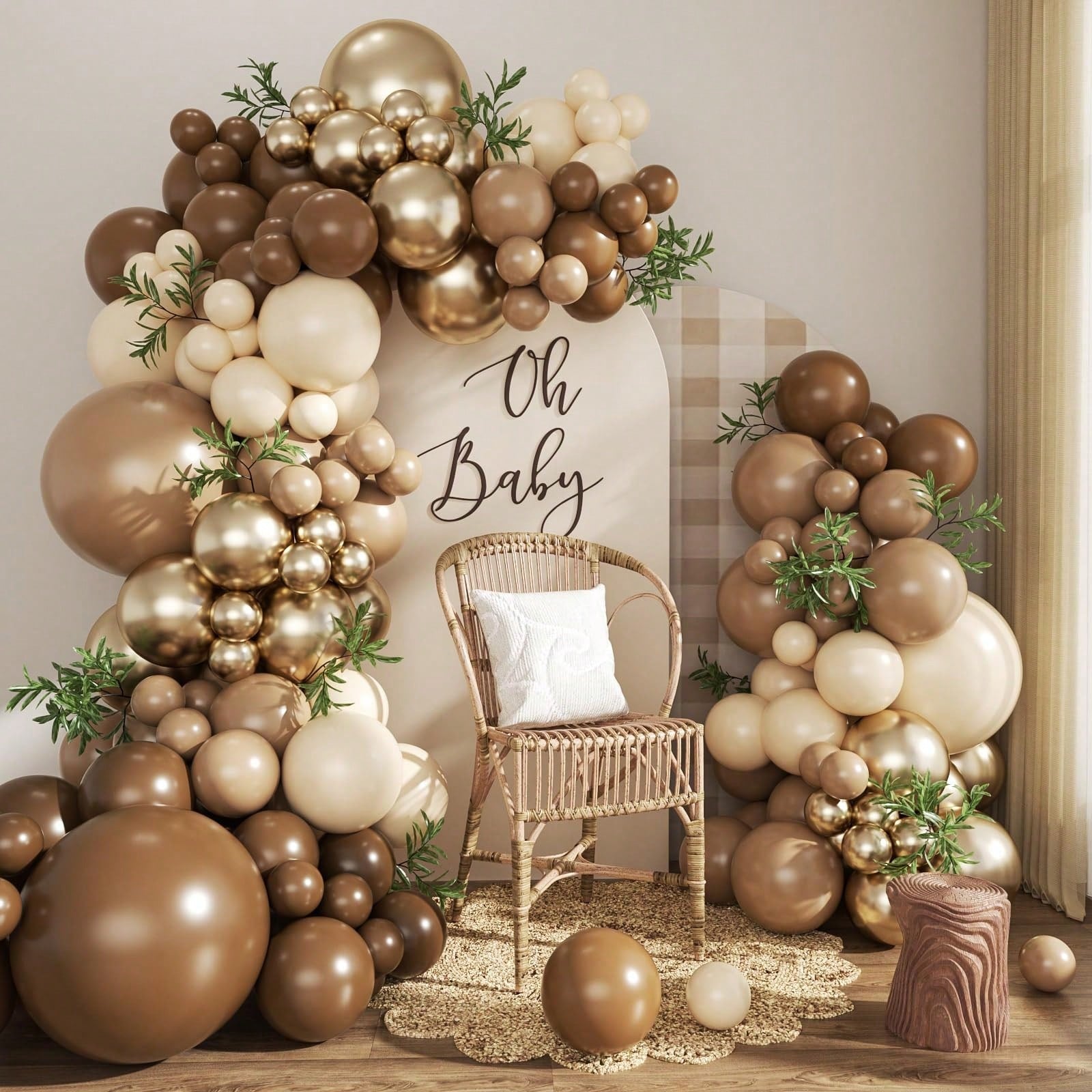 99 Piece Balloon Arch Kit, Brown, Gold, Sand White Suitable For Boys, Girls, Children's Birthdays, Bear Themed Baby Showers, Wedding Party Decorations