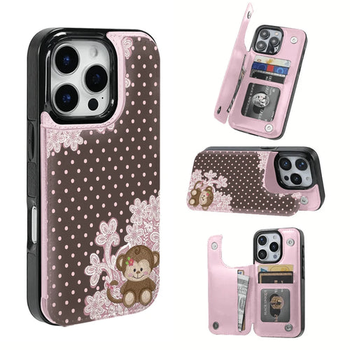 A Monkey With A Bow Against A Brown Background Textured Leather Card Holder Phone Case- Compatible With The 17 Pro Max/Air/16/15/14/13/12/11 Series, As Well As The S22/S23/S24/25 Series. An Ideal G
