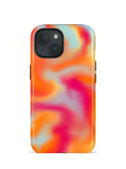 Abstract Pattern Blending Orange, Red, Pink And Blue Two-In-One Matte Texture Phone Case Suitable For Compatible With Iphone17,17AIR,16, 15, 14, 13, 12, 11, PRO MAX,PLUS,X,XS,As Well As, Galaxy S21/2