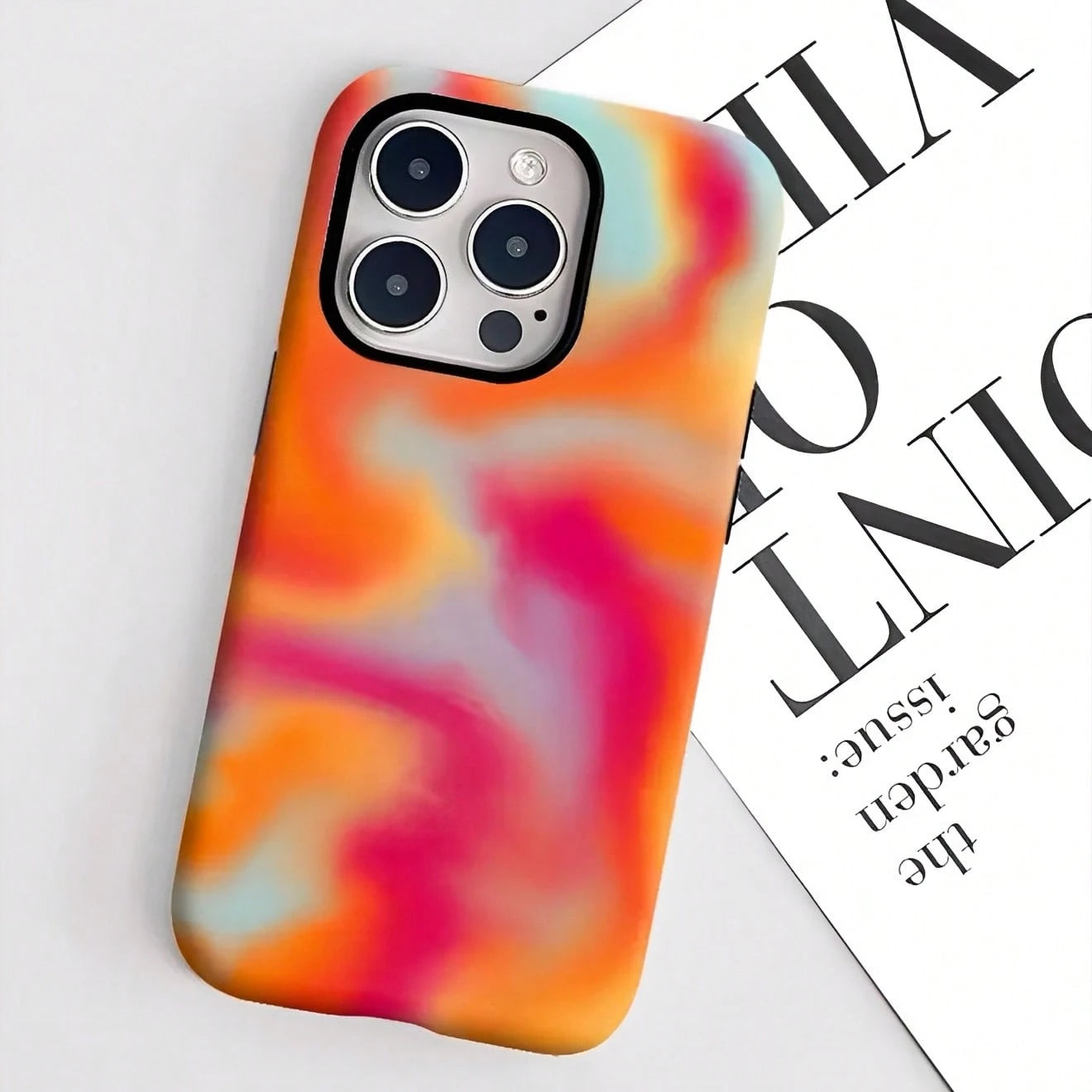 Abstract Pattern Blending Orange, Red, Pink And Blue Two-In-One Matte Texture Phone Case Suitable For Compatible With Iphone17,17AIR,16, 15, 14, 13, 12, 11, PRO MAX,PLUS,X,XS,As Well As, Galaxy S21/2