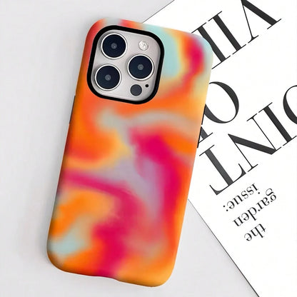 Abstract Pattern Blending Orange, Red, Pink And Blue Two-In-One Matte Texture Phone Case Suitable For Compatible With Iphone17,17AIR,16, 15, 14, 13, 12, 11, PRO MAX,PLUS,X,XS,As Well As, Galaxy S21/2