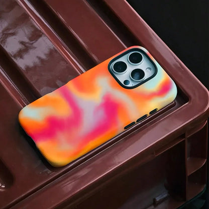 Abstract Pattern Blending Orange, Red, Pink And Blue Two-In-One Matte Texture Phone Case Suitable For Compatible With Iphone17,17AIR,16, 15, 14, 13, 12, 11, PRO MAX,PLUS,X,XS,As Well As, Galaxy S21/2