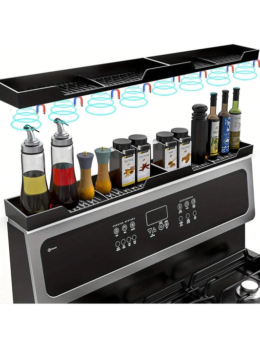 Abulun 30 Inch Silicone Stove Oven Top Shelf Magnetic For Kitchen Gadgets, Soft Flexible Strong Magnetic Heat Resistant Spice Rack Kitchen Organizer For Over Oven Stove