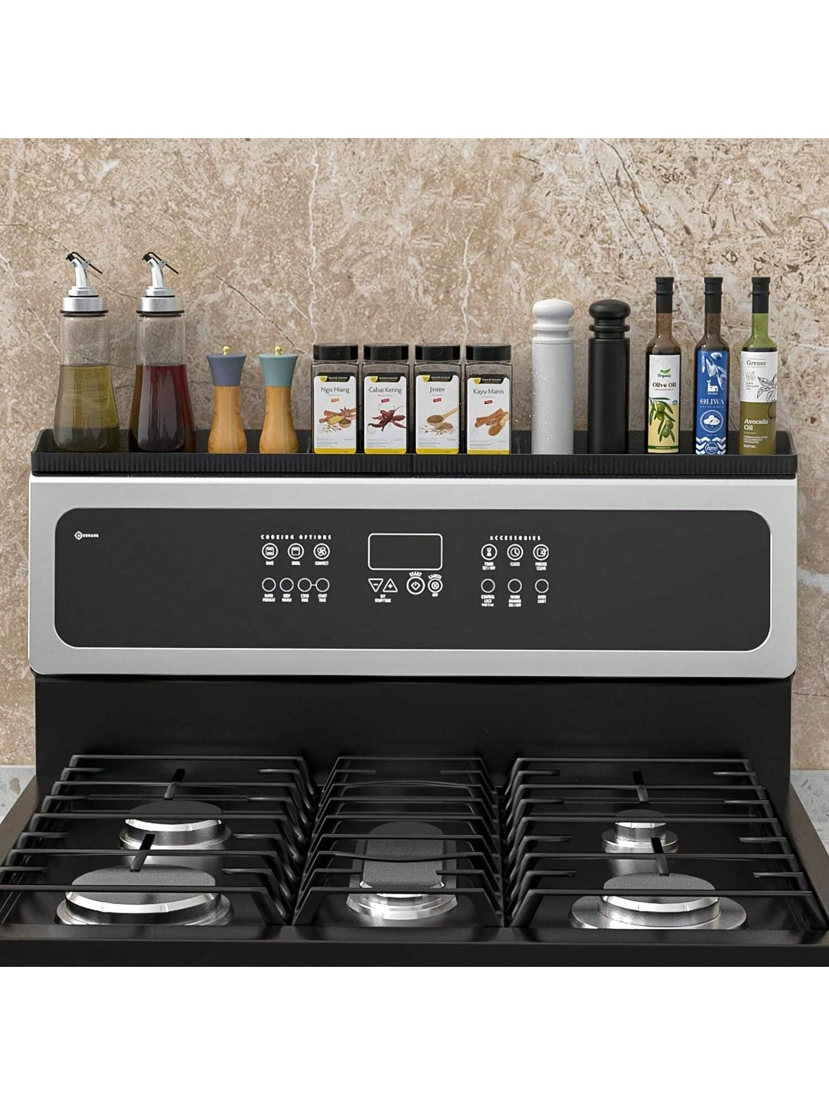Abulun 30 Inch Silicone Stove Oven Top Shelf Magnetic For Kitchen Gadgets, Soft Flexible Strong Magnetic Heat Resistant Spice Rack Kitchen Organizer For Over Oven Stove