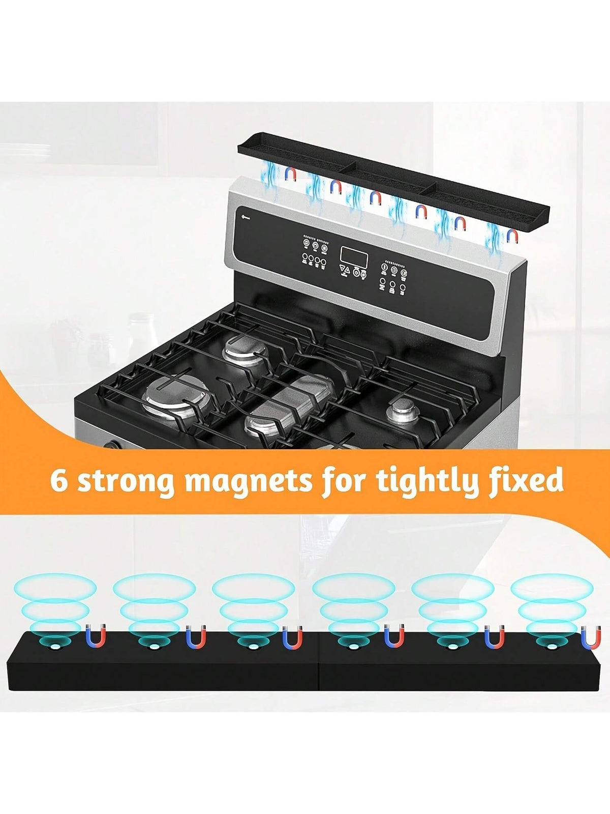 Abulun 30 Inch Silicone Stove Oven Top Shelf Magnetic For Kitchen Gadgets, Soft Flexible Strong Magnetic Heat Resistant Spice Rack Kitchen Organizer For Over Oven Stove