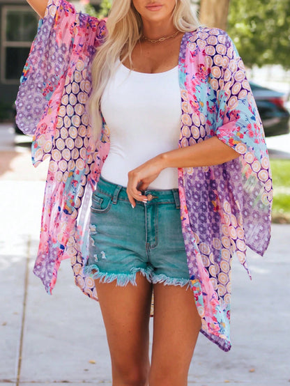 Acelitt Women's Summer Bohemian Polka Dot Print Batwing Sleeve Loose Casual Lightweight Kimono Cardigan, Suitable For Travel And Beach Vacation