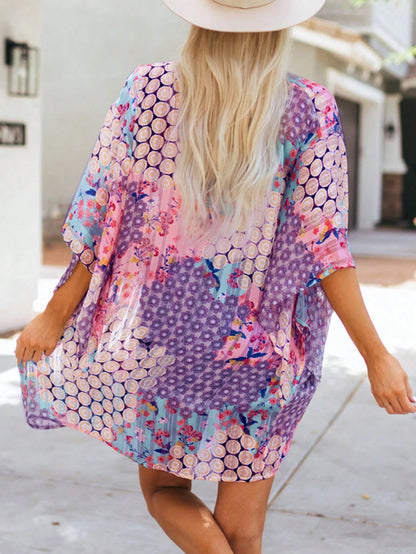 Acelitt Women's Summer Bohemian Polka Dot Print Batwing Sleeve Loose Casual Lightweight Kimono Cardigan, Suitable For Travel And Beach Vacation