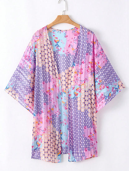 Acelitt Women's Summer Bohemian Polka Dot Print Batwing Sleeve Loose Casual Lightweight Kimono Cardigan, Suitable For Travel And Beach Vacation