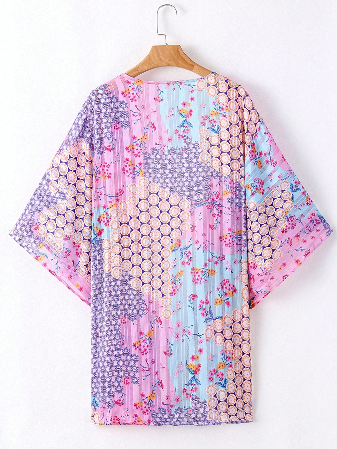 Acelitt Women's Summer Bohemian Polka Dot Print Batwing Sleeve Loose Casual Lightweight Kimono Cardigan, Suitable For Travel And Beach Vacation